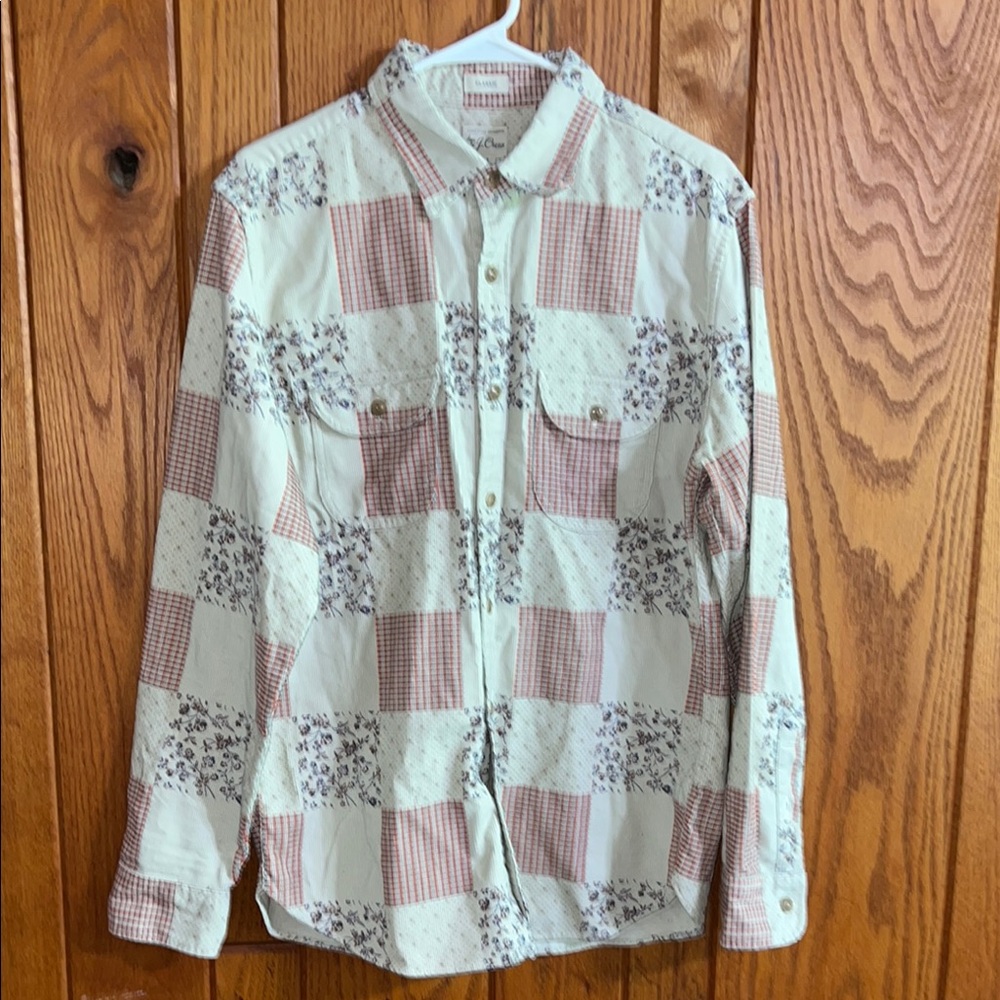 J. Crew Cream and Pink Patchwork Button-Down Shirt